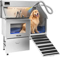 POLIMO Dog Washing Station with Built-in Pet Dryer and LED Display 50' (Right Ramp), 304 Stainless Steel Dog Bathtub for Large Medium Small Dogs, Wash and Dry Grooming Tub with Faucet, Storage Drawer