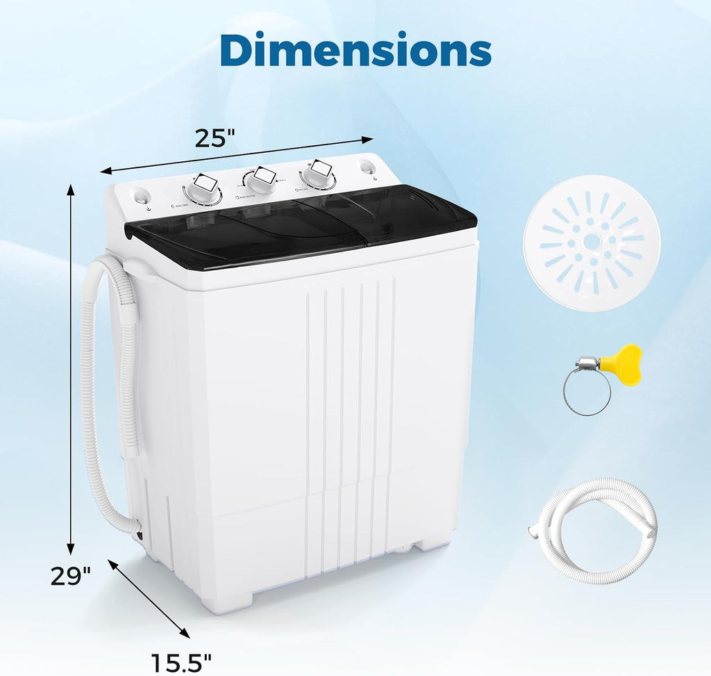 COSTWAY Portable Washing Machine, Twin Tub 20 Lbs Capacity with Drain Pump, Laundry Washer 12 Lbs and Spinner 8 Lbs with Timer Control, Perfect for Apartment Dorm RV, Black+White