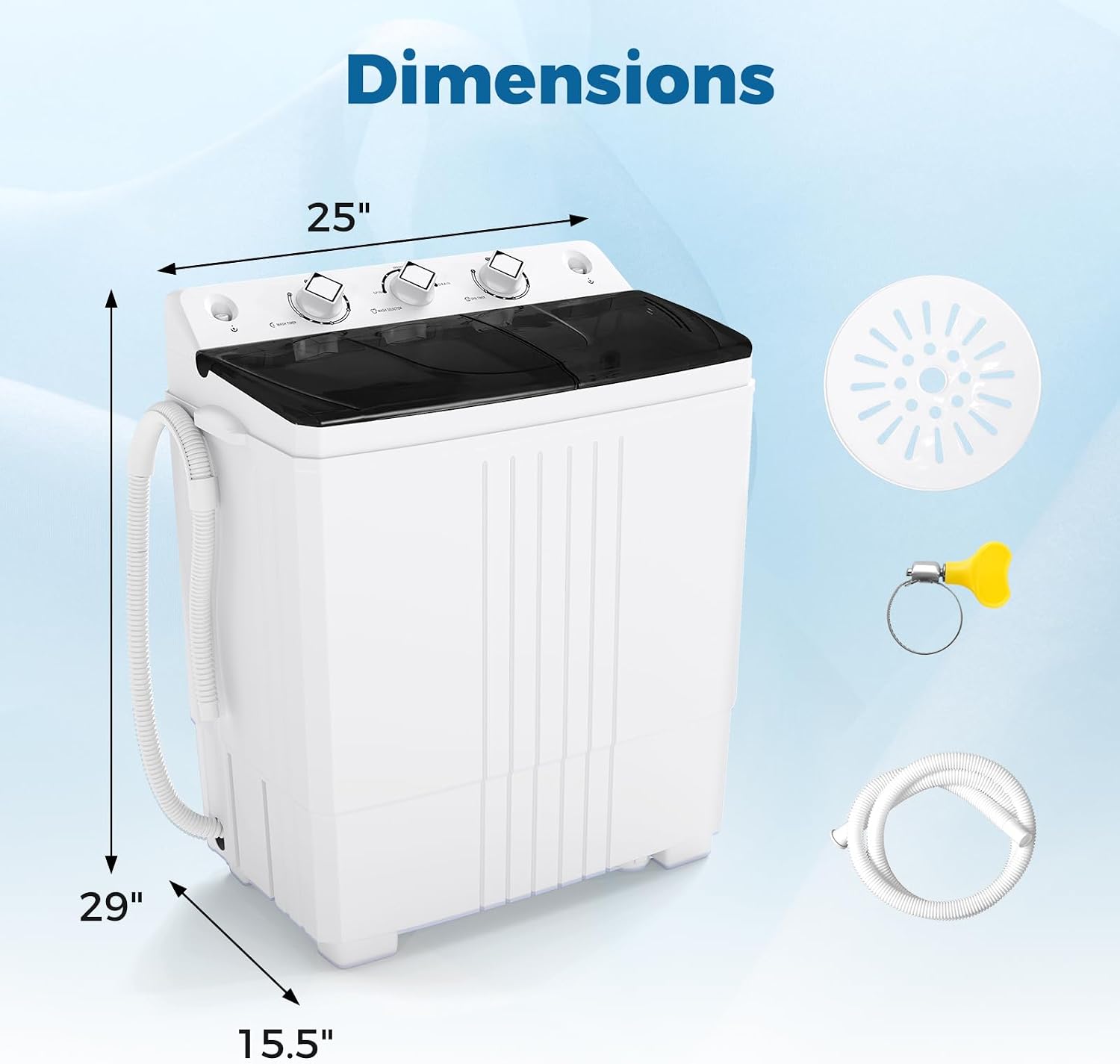 COSTWAY Portable Washing Machine, Twin Tub 20 Lbs Capacity with Drain Pump, Laundry Washer 12 Lbs and Spinner 8 Lbs with Timer Control, Perfect for Apartment Dorm RV, Black+White