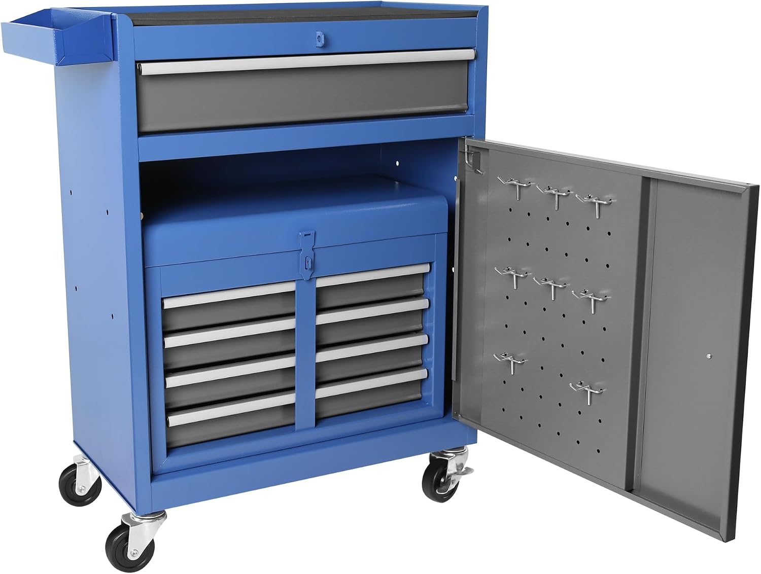 Large Rolling Tool Chest,5-Drawer Tool Boxes On Wheels with Organizer Bins,Mobile Steel Detachable Tool Cabinet with Hooks,Adjustable Shelf & Locking System for Workshop Garage Grey