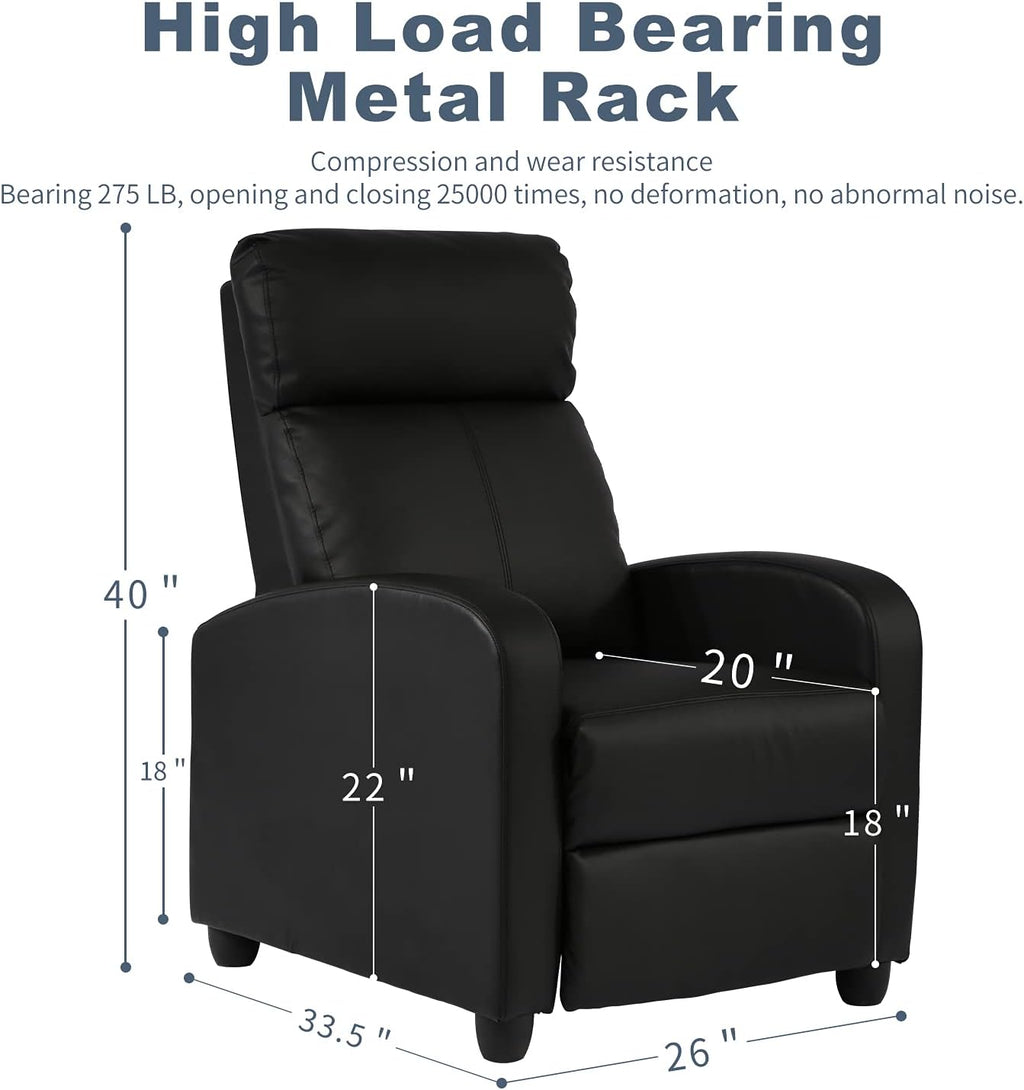 HCY Massage Recliner Chair Padded Wide Seat Sofa Wingback Single Sofa with Footrest PU Leather for Living Room,Home Theater(Black)