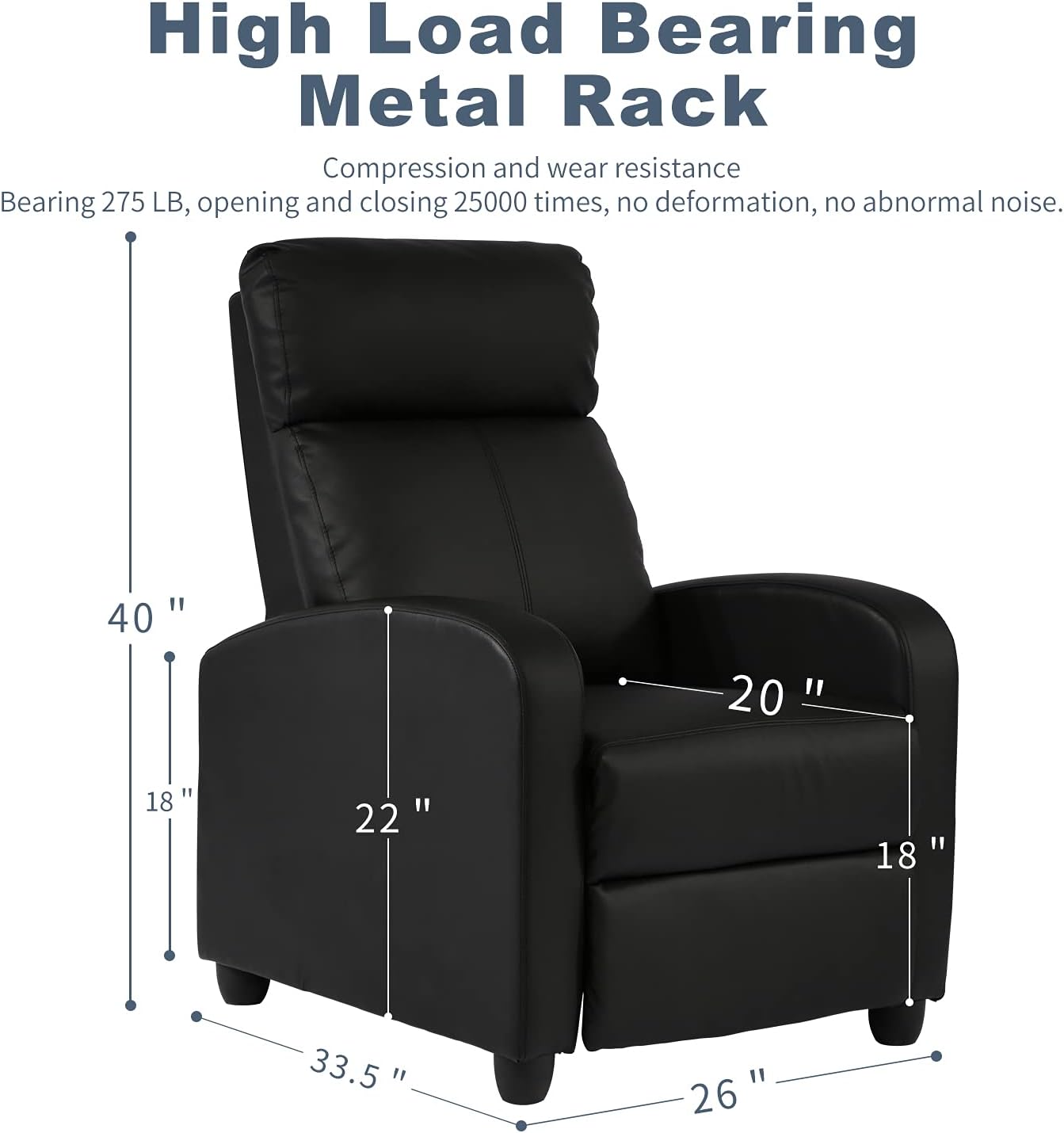 HCY Massage Recliner Chair Padded Wide Seat Sofa Wingback Single Sofa with Footrest PU Leather for Living Room,Home Theater(Black)