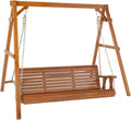 VINGLI 5 FT Outdoor Porch Swing with Frame, Heavy Duty 880 LBS Patio Hanging Swing with Stand for Backyard & Garden, Brown