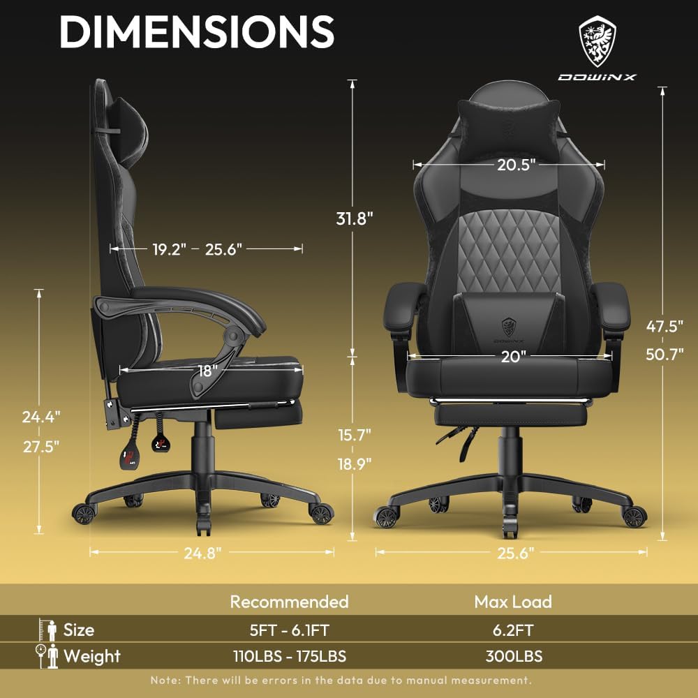 Dowinx 665TE0A Gaming Chair with Pocket Spring Cushion, Ergonomic Computer Chair with Massage Lumbar and Footrest for Adults, High Back Game Chair Leather for Office Gaming 300LBS