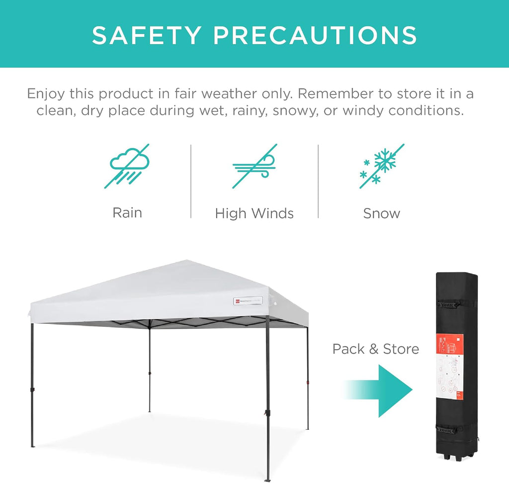 Best Choice Products 10x10ft Pop Up Canopy Tent, Outdoor Shade, 1 Person 1 Minute Set Up, Carry Case, 4 Weight Bags - White