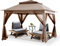 Patio Gazebo Outdoor Pop Up Gazebo with Curtains and Shelter for Patio, Party & Backyard (Kaki, 11x11)