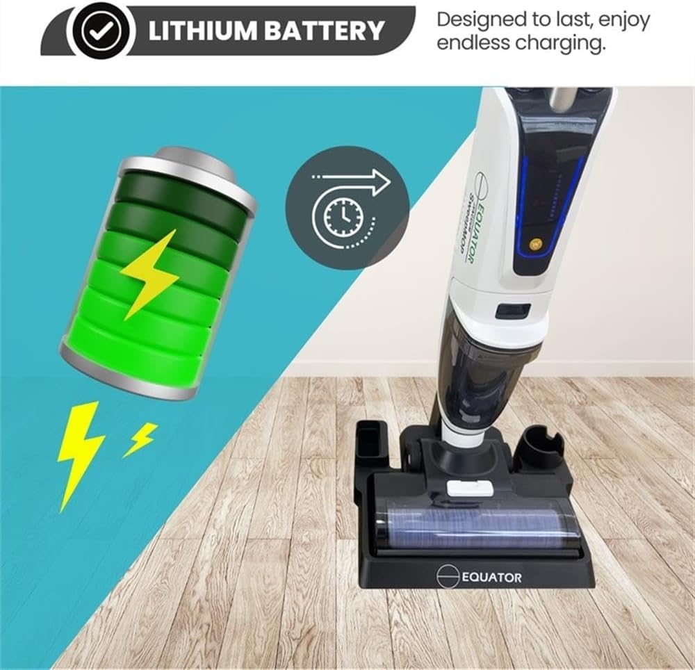 Equator Smart 3-in-1 Vacuum, Sweeper, Mop for Floor + Carpet, Self-Cleaning, Voice Prompt, 8 lbs (Black)