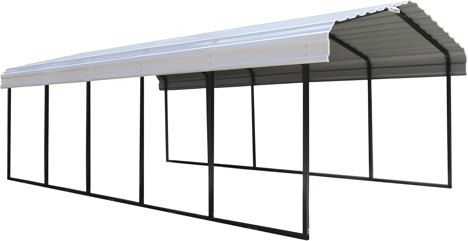 Arrow Carports Galvanized Steel Carport, Full-Size Metal Carport Kit, 12' x 24' x 7', Eggshell