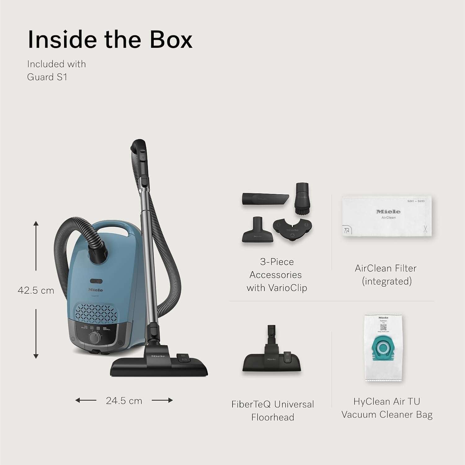 Miele Guard S1 Bagged Canister Vacuum Cleaner with AirClean Filter and FiberTeQ Universal Floorhead, Lightweight & Compact Design, Nordic Blue – 12752460
