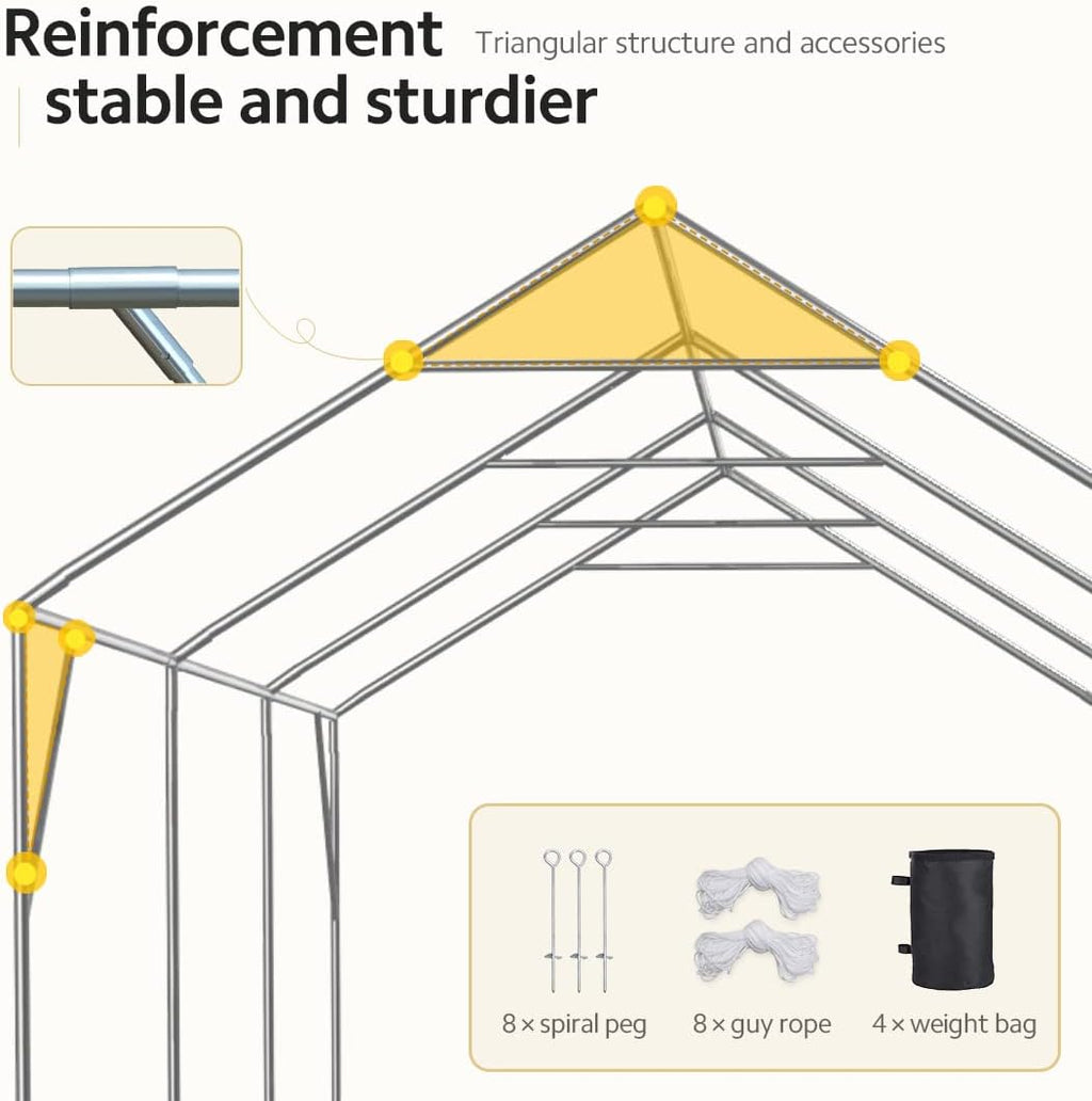 ADVANCE OUTDOOR 12x20 ft Canopy Garage Heavy Duty Carport Car Boat Shelter Party Tent, Adjustable Peak Height from 9.5ft to 11ft, Beige