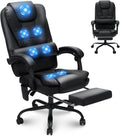 HOFFREE Massage Office Chair with Foot Rest 7 Points Vibration Ergonomic Executive Desk Chair Leather Computer Office Chair Black