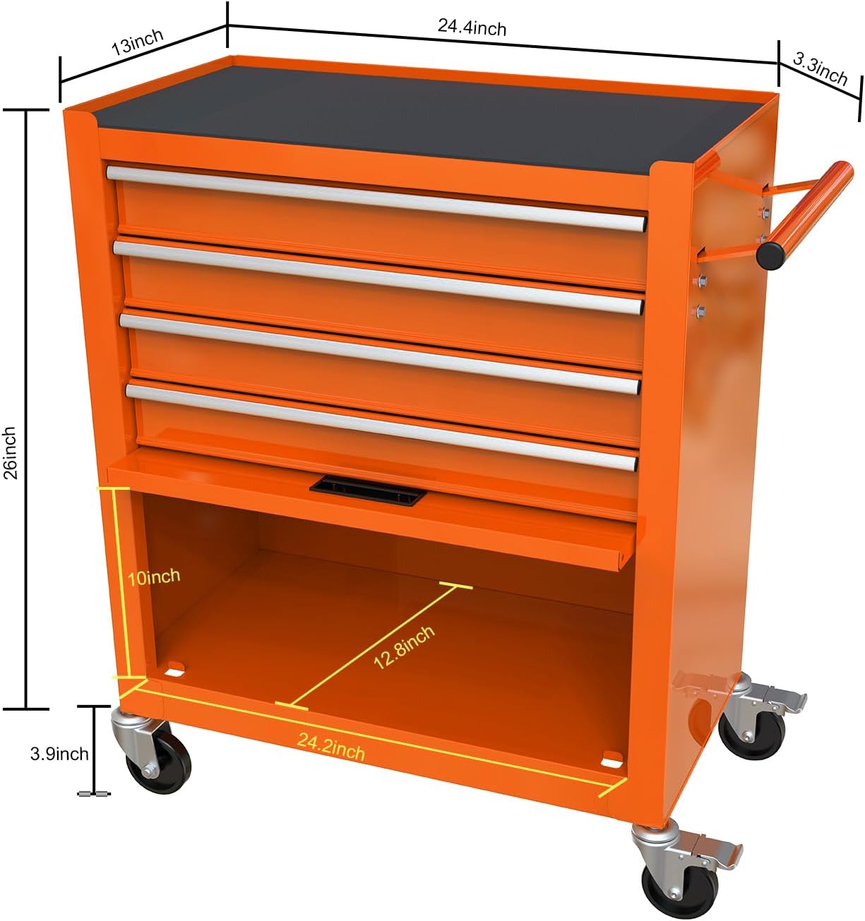 Holaki 4-Drawer Tool Cart on Wheels, Rolling Tool Box Tool Storage,Heavy Duty Utility Industrial Service Cart Organizer Tool Case with Locking System, for Mechanic, Warehouse, Garage,Workshop(Orange)