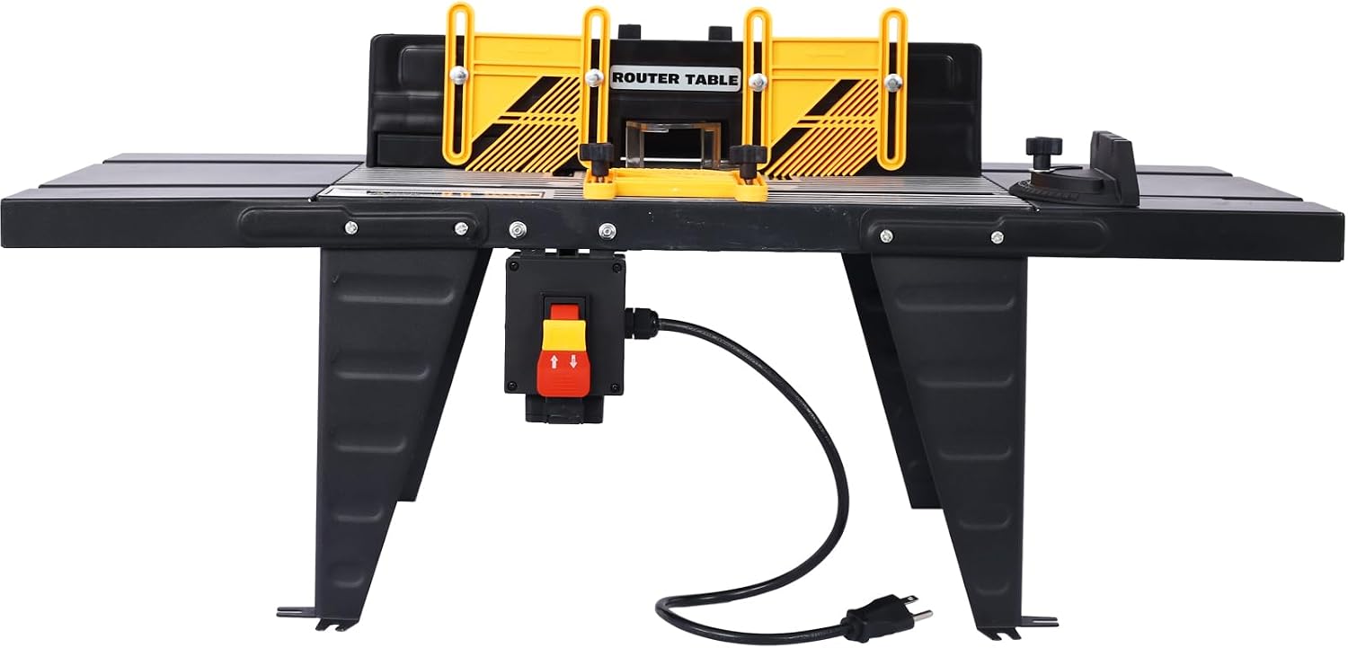 router table with router combo kit, Electric Benchtop Router Tables Top with Steel Stand & Adjustable Fence Wood Working Router Table Precise Routing Table Craftsman Tool for Woodworking, Black