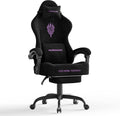 Ferghana Velvet Fabric Gaming Chair with 20.5″ Wider Seat Cushion, Fire Embroidery Ergonomic High Back Game Chair with Footrest, Computer Chair with Massage Lumbar Support for Adult, Black