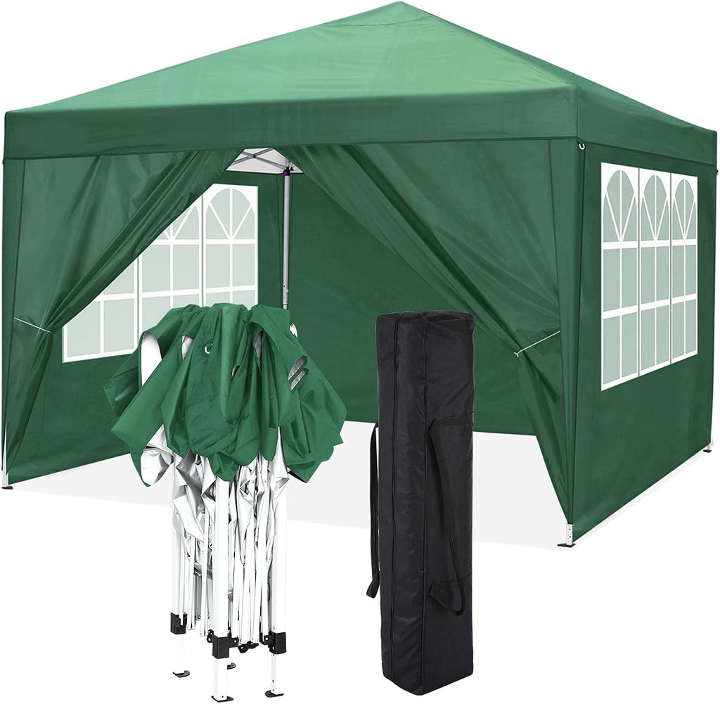 COBIZI 10x10 Pop Up Canopy Tent with 4 Sidewalls,10x10 Ez Up Waterproof Canopy Tents for Parties Camping Exhibition, Outdoor Easy Set U Gazebo Tent with Carry Bag,8 Stakes & 4 Ropes(Green