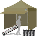 Eurmax USA 10x10 Pop Up Canopy,Commercial Tent with Patented No-Tip Rolling Bag,24sqft Extension Awning & 4 Zippered Removable Walls,UV & Water Resistant,Heavy Duty Instant Shelter Gazebo,Khaki