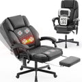 Massage Office Chair with Footrest, Heated Reclining Office Chair for Heavy People 400 lbs,High Back Executive Leather Home Desk Chair 6 Vibration Points,Ergonomic Managerial Chair, Black