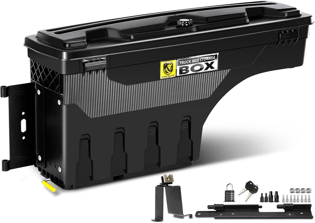 YHTAUTO Driver Side Truck Bed Storage Tool Box Lockable Fits 2019-2025 Chevrolet Silverado 1500 & GMC Sierra 1500, W/O Multi-Pro Tailgate or CarbonPro Bed, Swing Waterproof Wheel Well Toolbox