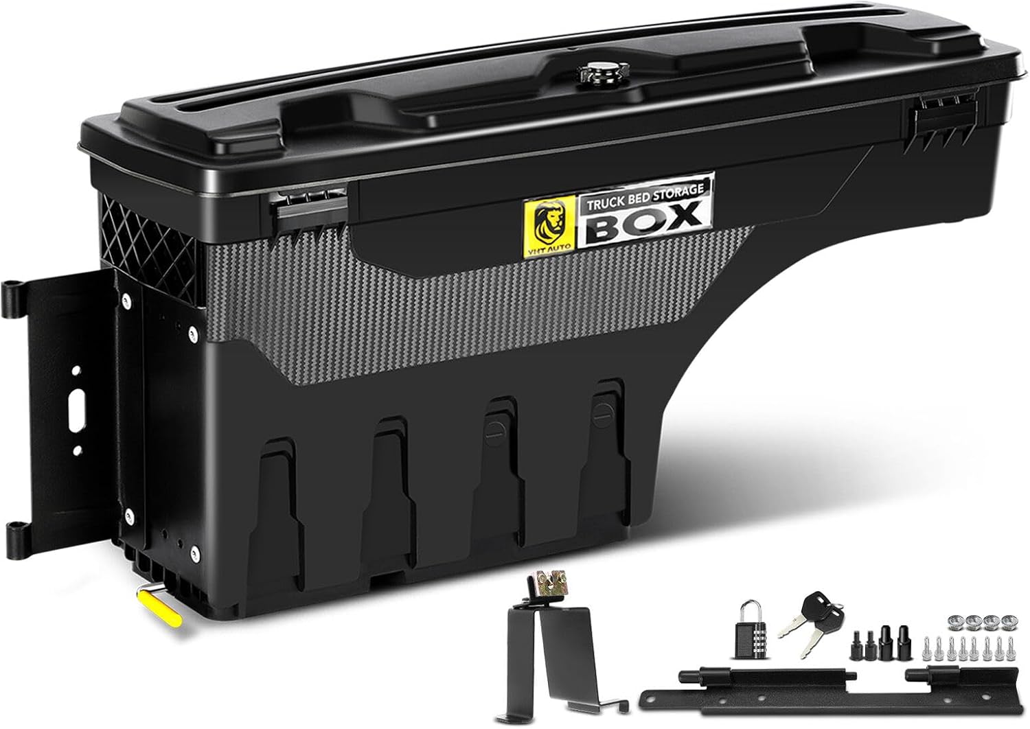 YHTAUTO Driver Side Truck Bed Storage Tool Box Lockable Fits 2019-2025 Chevrolet Silverado 1500 & GMC Sierra 1500, W/O Multi-Pro Tailgate or CarbonPro Bed, Swing Waterproof Wheel Well Toolbox