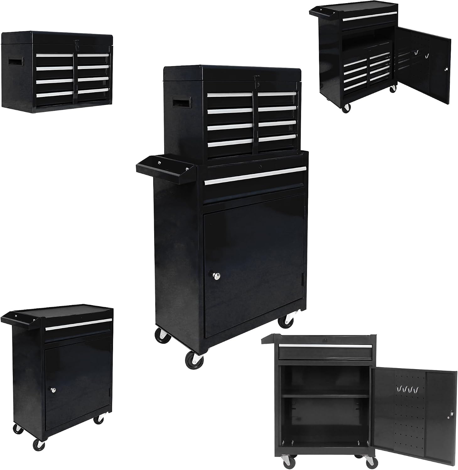 5 Drawers, Portable Rolling Box On Wheels, High Capacity Tool Chest Organizer for Garage, Workshop, Home Crafts Use Black, Large