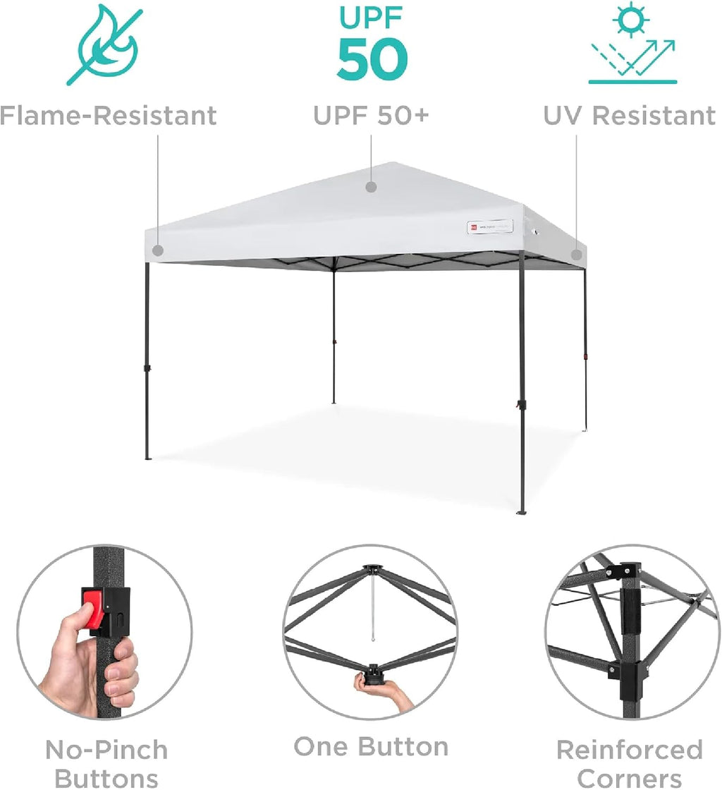 Best Choice Products 10x10ft Pop Up Canopy Tent, Outdoor Shade, 1 Person 1 Minute Set Up, Carry Case, 4 Weight Bags - White