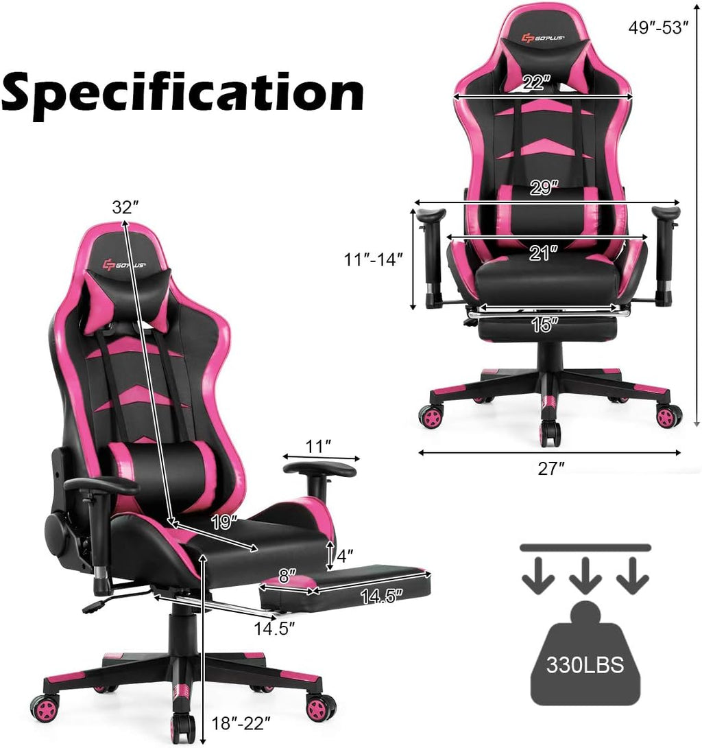 GORELAX Massage Gaming Chair, Reclining Computer Chair w/Lumbar Support, Adjustable Arms, Footrest, High Back Racing Style Ergonomic Home Office Chair for Heavy People (Pink)