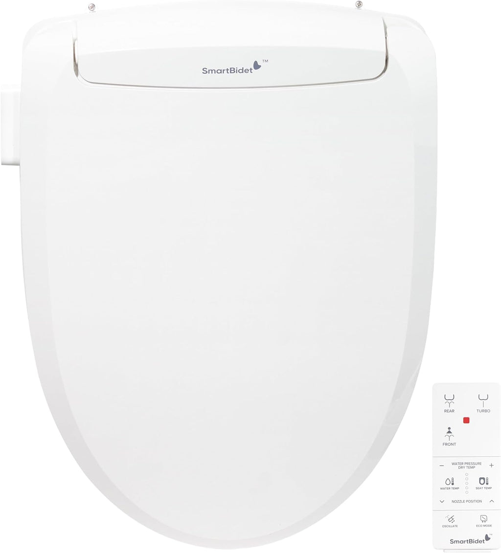 SmartBidet® SB-100R Electric Smart Bidet Seat for Elongated Toilets with Remote Control, Stainless Steel Nozzle with Removable Nozzle Cap, Slim
