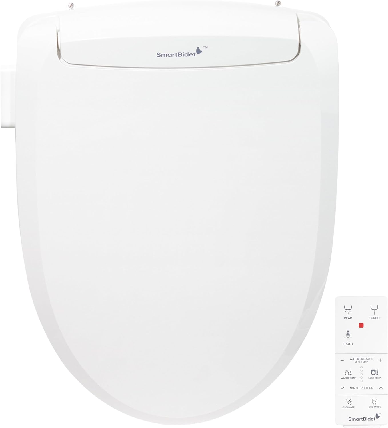 SmartBidet® SB-100R Electric Smart Bidet Seat for Elongated Toilets with Remote Control, Stainless Steel Nozzle with Removable Nozzle Cap, Slim
