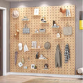 Wooden Pegboard Tool Organizer DIY Storage & Display Panel, Decorative Wall Hook Rack Combo Kit for Kitchen, Study Room, Garage,Natural,40 * 60cm