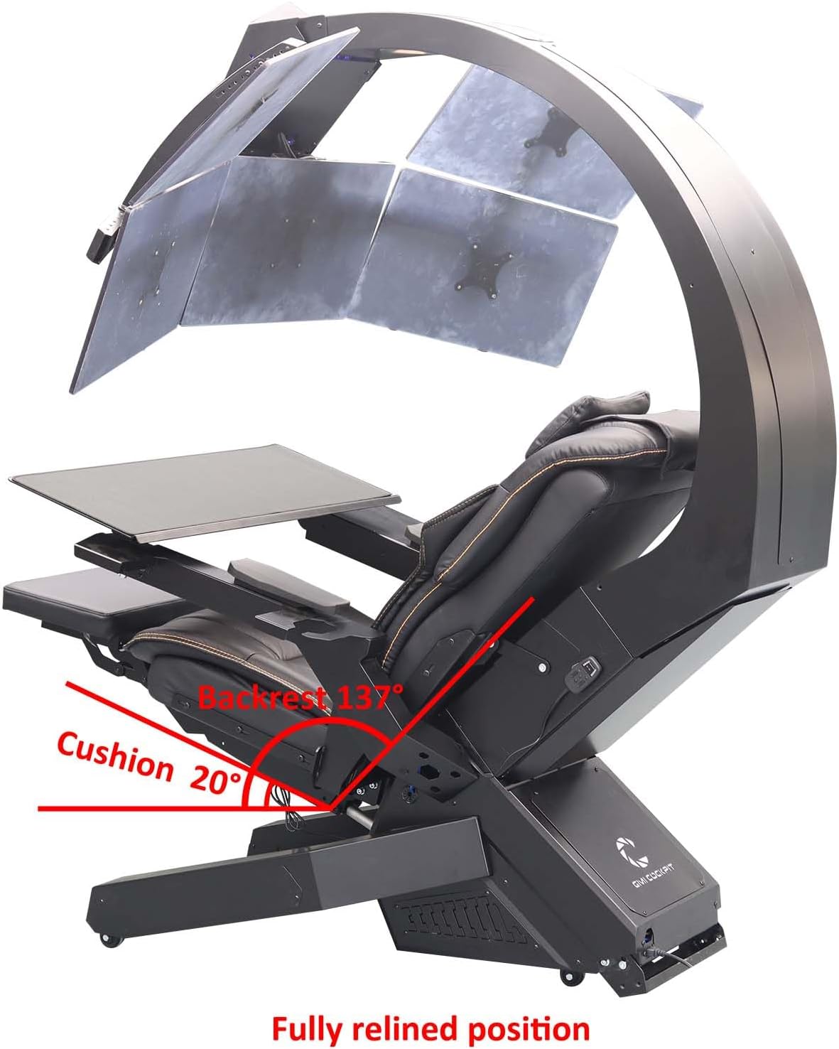 IW-320 Zero Gravity Computer Gaming Chair Reclining Workstation(5-Monitor Brackets, Leather Seat, Black)