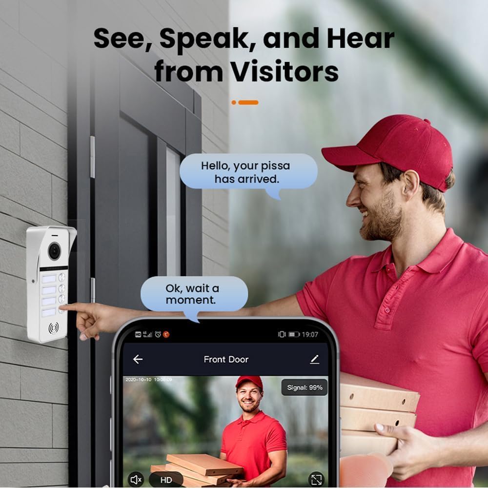 Wired Apartment Video Doorbell Intercom System,4 Units Touch Screen WiFi Monitor,Wireless Video Door Phone Kit,Indoor Outdoor Support Monitoring,Unlocking for Home Vally (10 inch White Monitor)