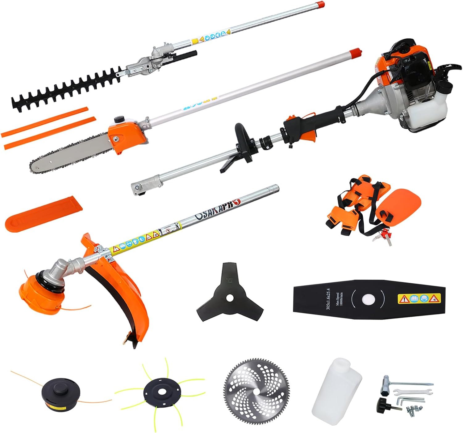 56cc 2-Cycle Gas Multi-Trimmer | 8-in-1 String Trimmer w/Rotatable 40' Pole Saw, Weed Eater Weed Wacker, Brush Cutter & Hedge Trimmer Gas for Lawn, Yard, Garden Care, All-in-one Garden Tool