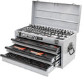 BOXO USA Heavy Duty Toolbox 159 pcs Metric & SAE Locking Tool Set with 3 Drawers Hand Carry Box (Nardo Gray)