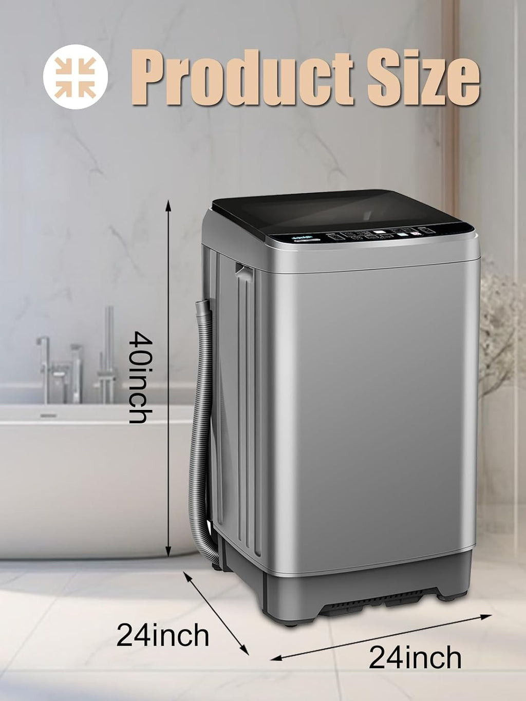 KRIB BLING Full-Automatic Washing Machine with LED Display 25 lbs Portable Washer 10 Wash Program & 8 Water Level Drain Pump Ideal for Camping, Apartment, Dorm Grey