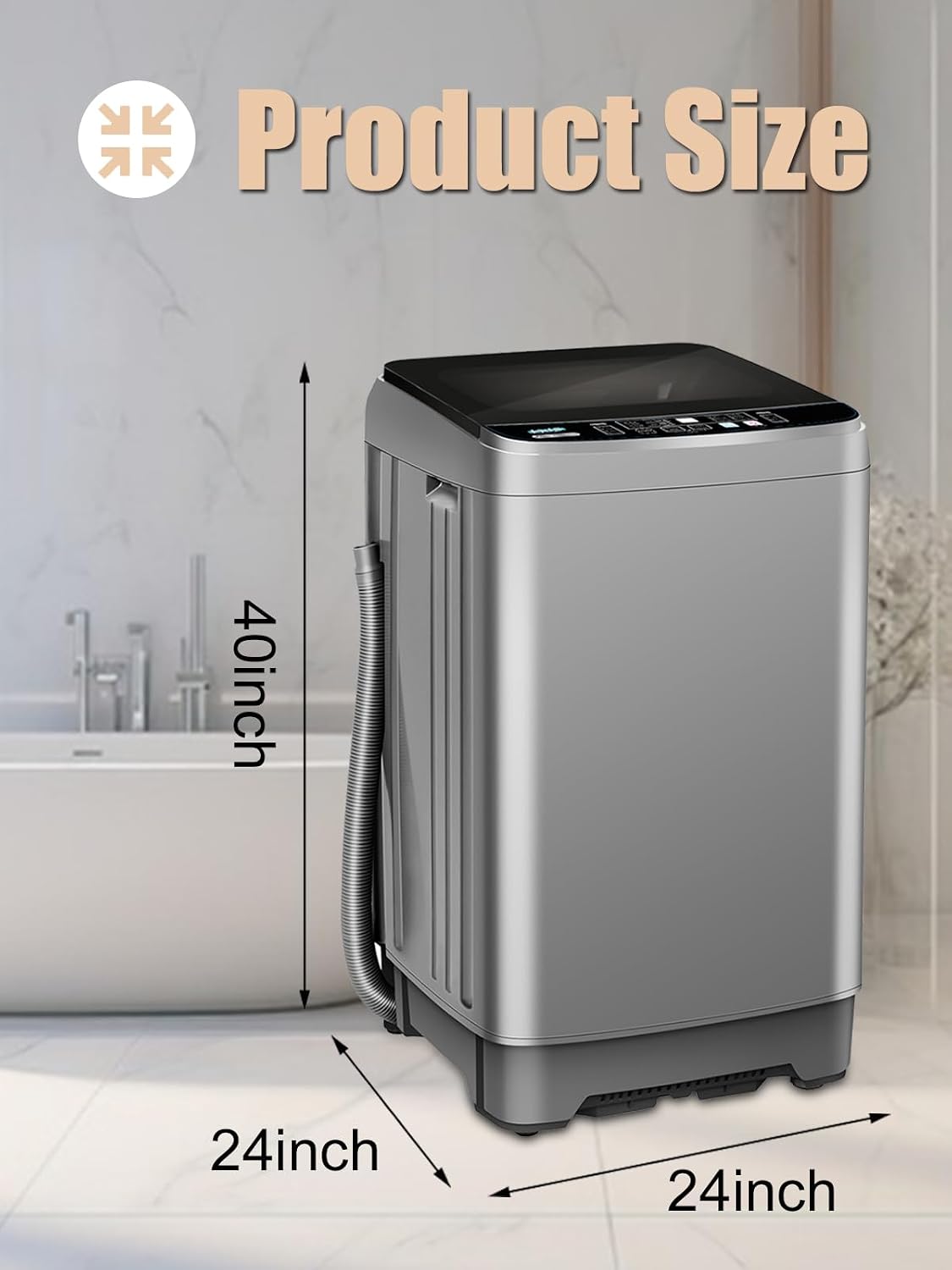 KRIB BLING Full-Automatic Washing Machine with LED Display 25 lbs Portable Washer 10 Wash Program & 8 Water Level Drain Pump Ideal for Camping, Apartment, Dorm Grey