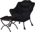 Welnow Lazy Chair with Ottoman, Modern Accent Chair with Armrests and a Side Pocket, Leisure Sofa Armchair, Reading Armchair with Footrest for Small Space, Black