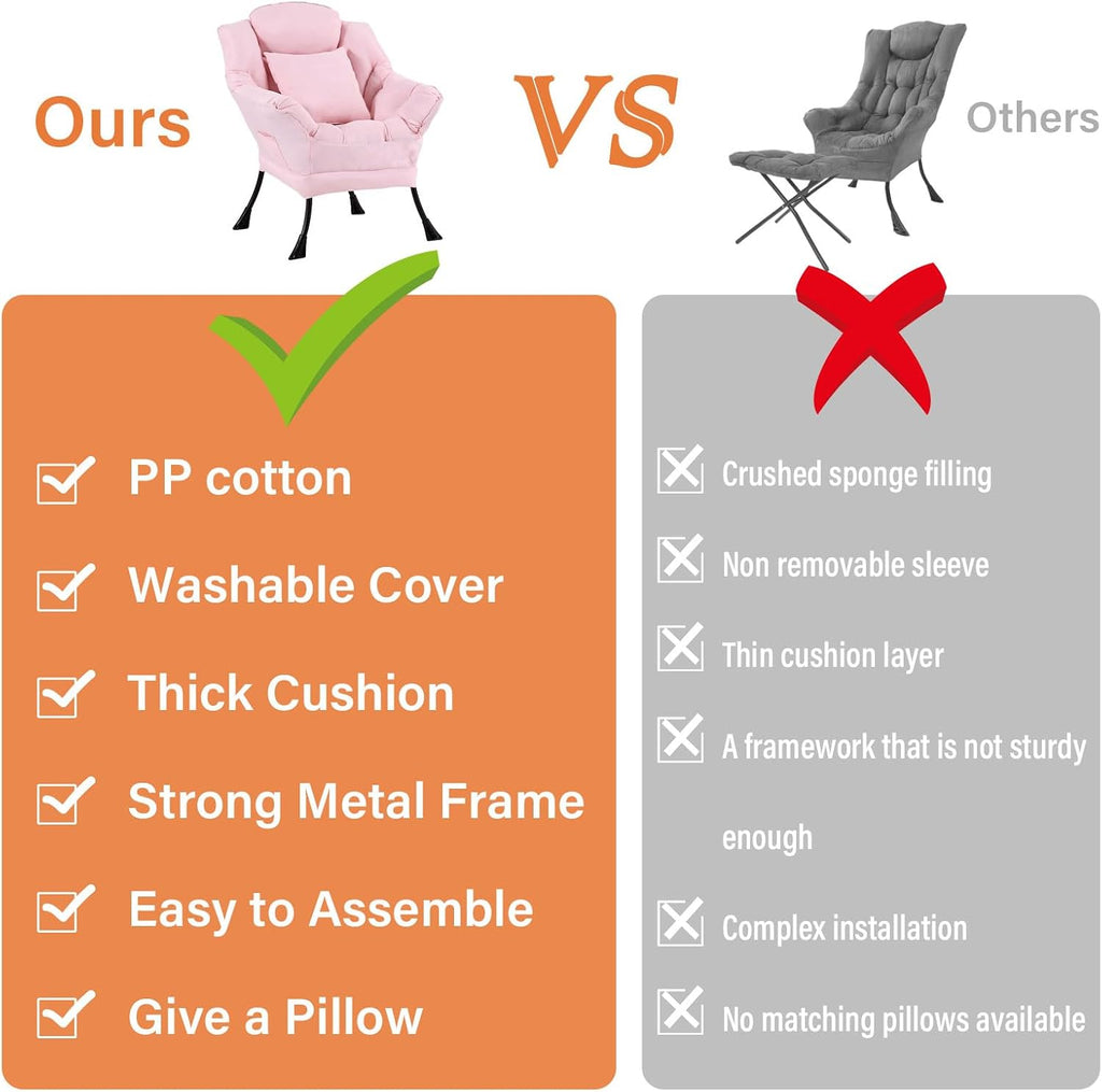 Lazy Chair for Living Room, Large Pink Accent Chair with a Throw Pillow, Leisure Sofa Chair Set, Comfy Reading Chair for Bedroom, Dorm Room, Office