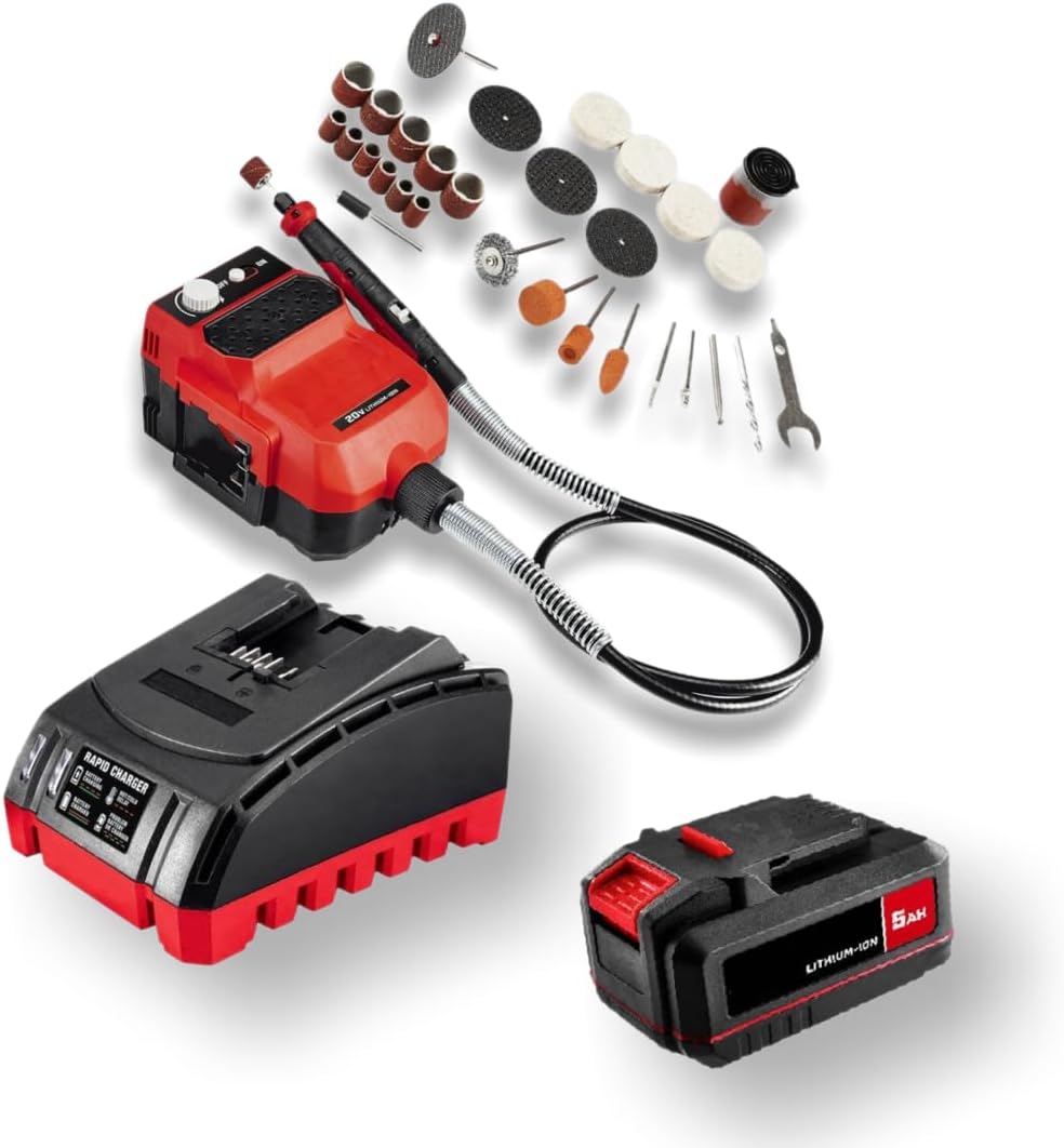 NEW! 20-Volt Lithium-Ion Cordless Combo Kit (Complete Power Tool Bundle) 20V Variable-Speed Rotary Tool Kit, 36-Piece, 5Ah Lithium Ion Battery & Rapid Charger - Fits All BAUER 20V Tools