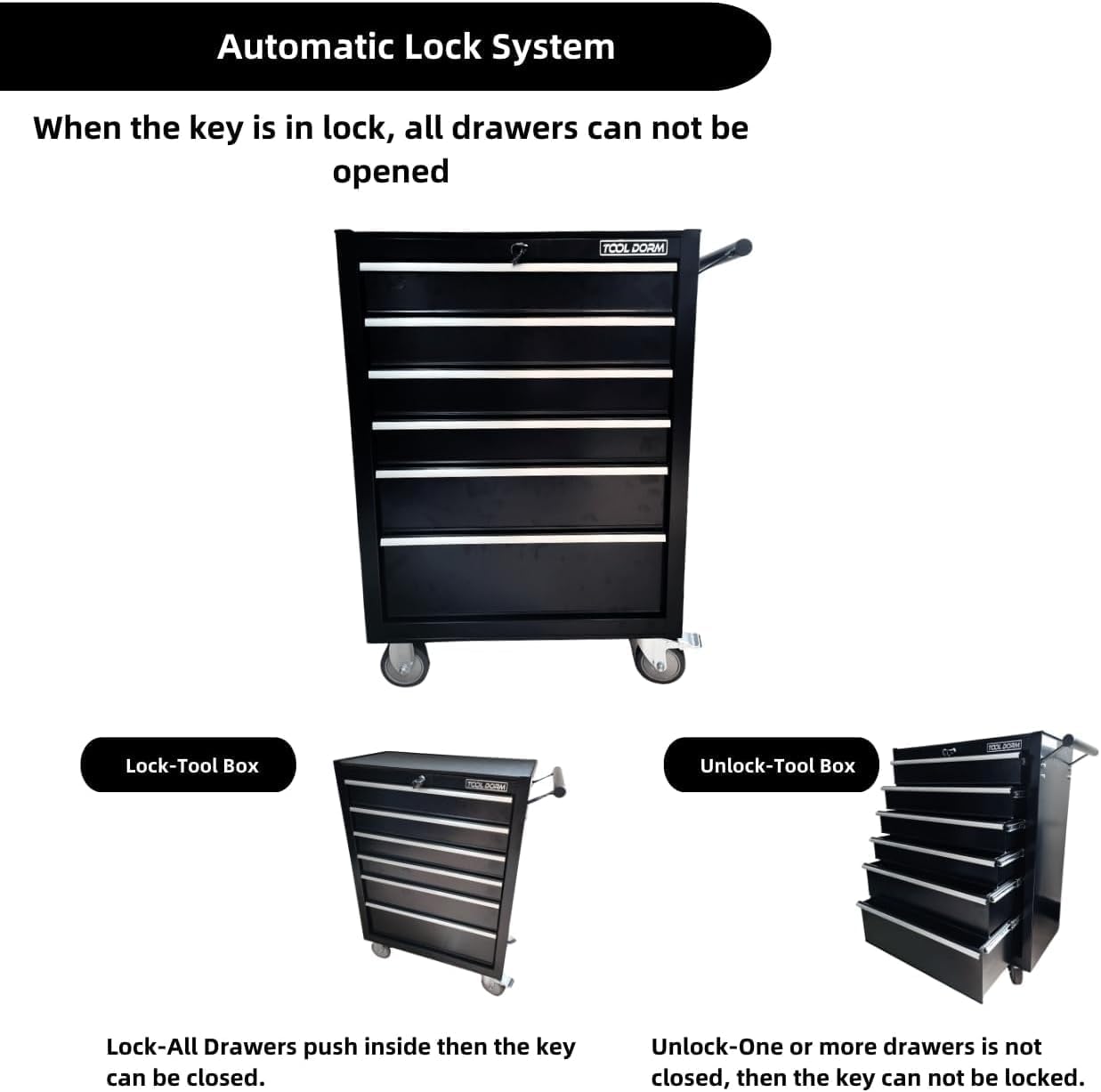 6-Drawer Rolling Tool Chest with Locking Wheels & Drawers, 13' D x 24.2' W x 36.6' H Mobile Tool Storage Cabinet, Heavy-Duty Garage Organizer with Ergonomic Handle