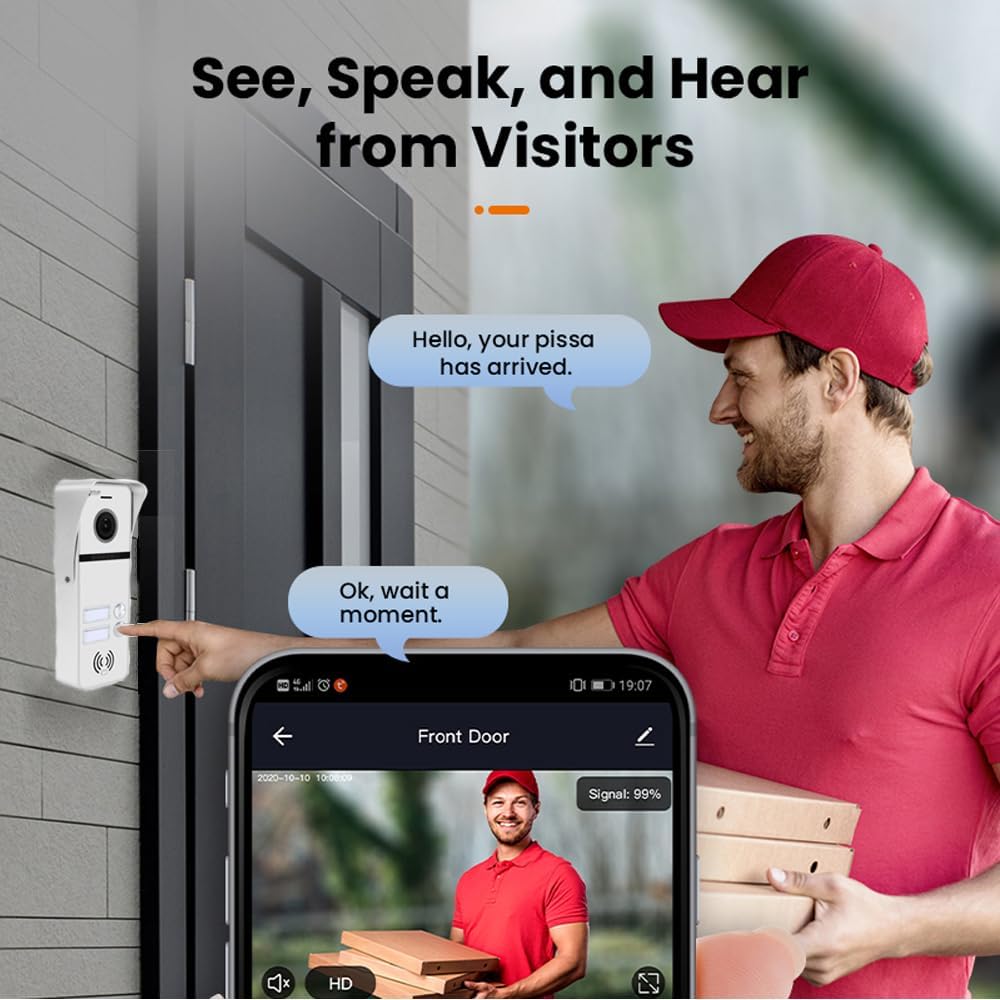 Wired Apartment Video Intercom System 2 Units 10 Inch Touch Monitor Wireless WiFi Video Doorbell,Video Door Phone Kit, Monitoring,3 in 1 Unlock,Dual Way Audio for Home (White doorbell+Black Monitor)