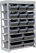 King's Rack Bin Rack Storage System Heavy Duty Steel Rack Organizer Shelving Unit w/ 16 Plastic Bins in 6 tiers