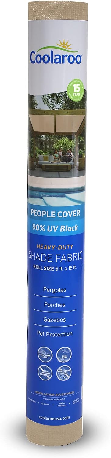 Coolaroo 90% UV Block Shade Cloth and Privacy Screen Shade Fabric Roll, 6' x 15', Wheat