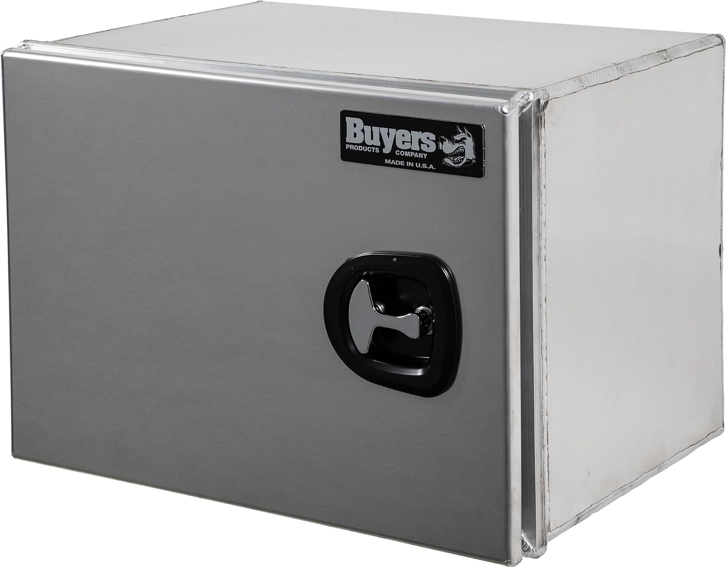 Buyers Products 1705401 Pro Series 18x18x24 Smooth Aluminum Underbody Truck Tool Box, Single Barn Door, Compression Latch, 0.125 in Thick, Rain Gutter & Bulb Seal, Bolt-On Stainless Hinge
