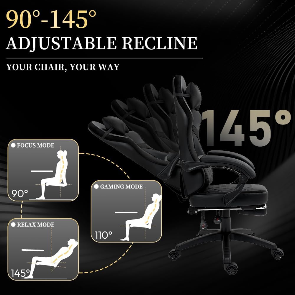 Dowinx 665TE0A Gaming Chair with Pocket Spring Cushion, Ergonomic Computer Chair with Massage Lumbar and Footrest for Adults, High Back Game Chair Leather for Office Gaming 300LBS