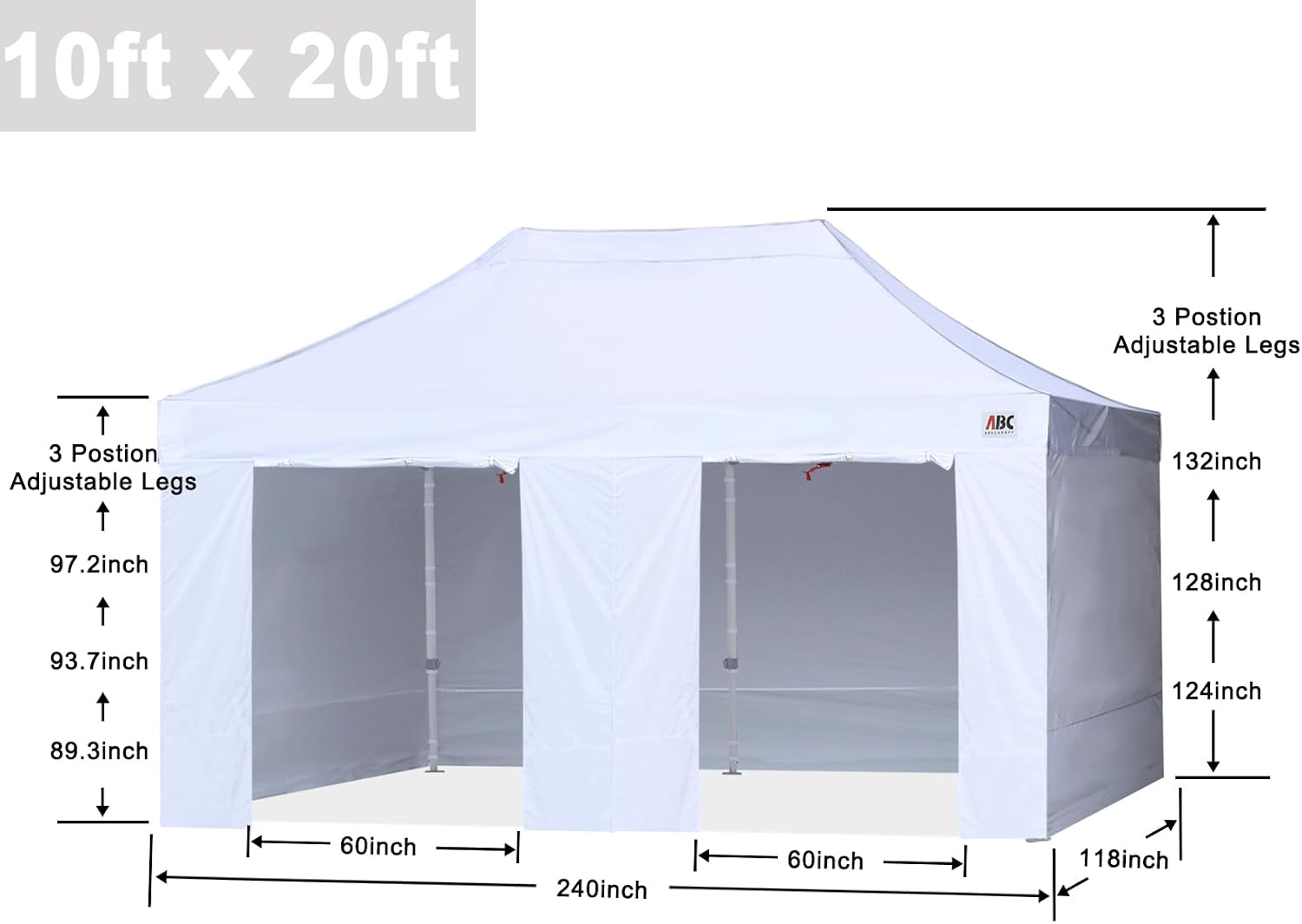 ABCCANOPY Easy Pop Up Canopy Tent with Sidewalls 10X20 Commercial -Series,White