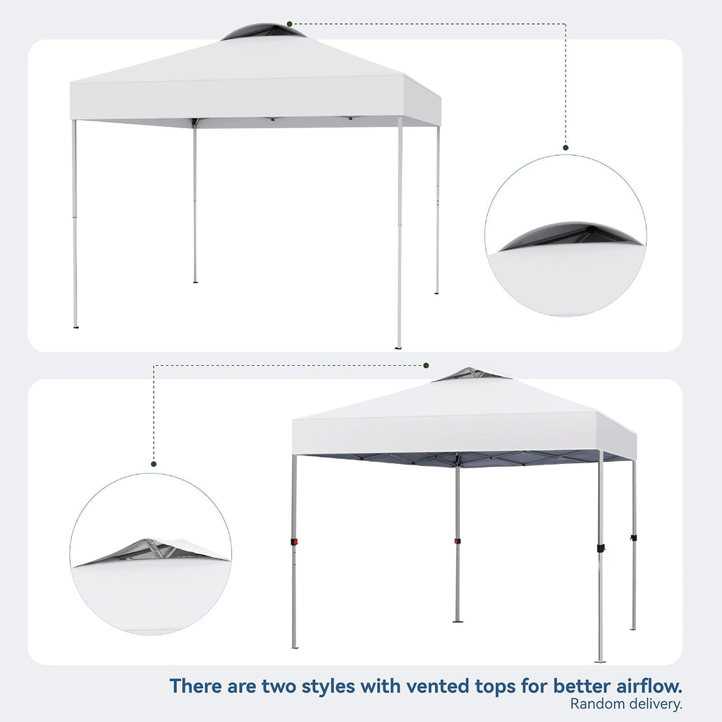PHI VILLA Pop-up Canopy 10x10 Patio Tent Instant Gazebo Canopy with Wheeled Bag, Portable Lightweight Folding w/Adjustable Height,White