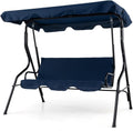 DREAMADE Porch Swing Outdoor, 3 Person Patio Swing w/Removable Cushion, Stand & Adjustable Canopy, Heavy Duty Swing Chair for Patio, Garden, Courtyard, Poolside