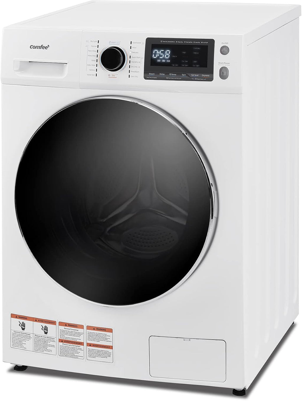 COMFEE' 24' Washer and Dryer Combo 2.7 cu.ft 26lbs Washing Machine Steam Care, Overnight Dry, No Shaking Front Load Full-Automatic Machine, Dorm White