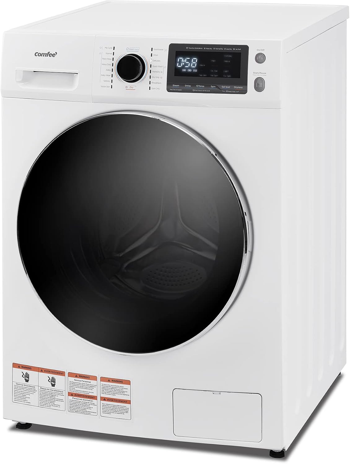 COMFEE' 24' Washer and Dryer Combo 2.7 cu.ft 26lbs Washing Machine Steam Care, Overnight Dry, No Shaking Front Load Full-Automatic Machine, Dorm White