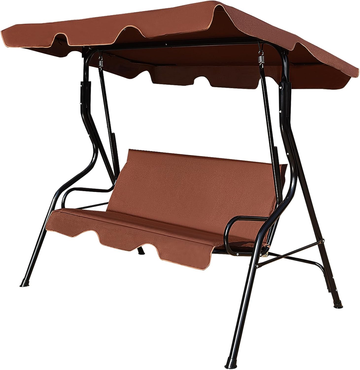 DREAMADE Porch Swing Outdoor, 3 Person Patio Swing w/Removable Cushion, Stand & Adjustable Canopy, Heavy Duty Swing Chair for Patio, Garden, Courtyard, Poolside